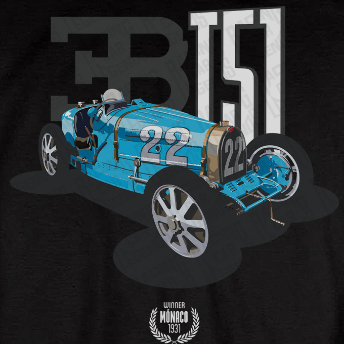 T-shirt Bugatti T51 de Louis Chiron de 1931 Negra detalle
