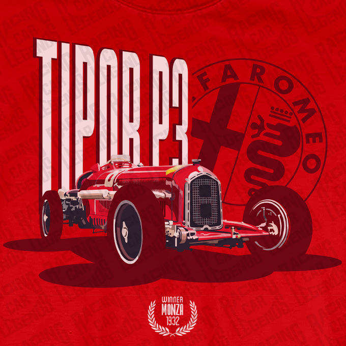 T-shirt Alfa-Romeo Tipo B P3 Tazio Nuvolari Red detalle
