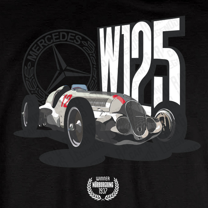Camiseta Mercedes-Benz W125 de Rudolf Caracciola Negra detalle