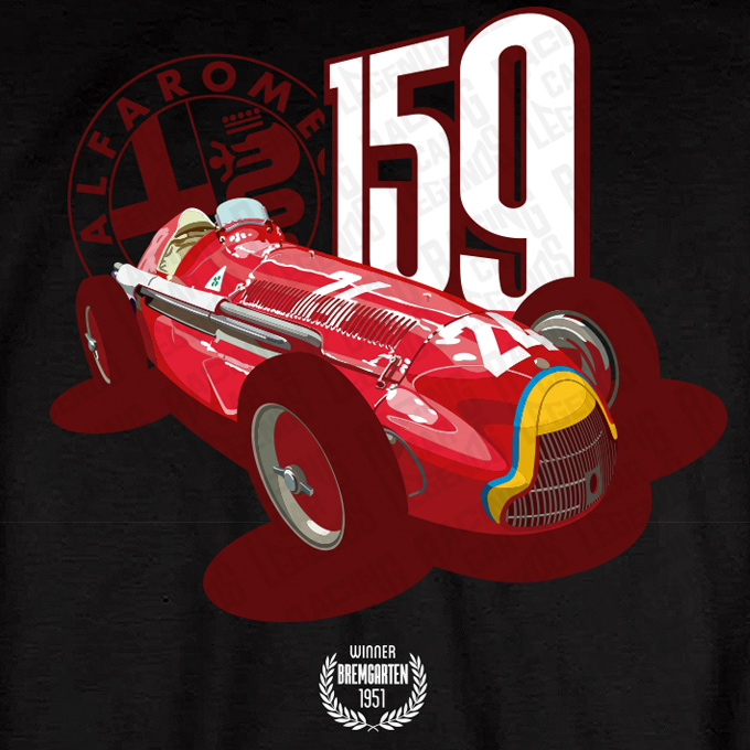 T-shirt Alfa-Romeo 159 de J. M. Fangio Negra detalle