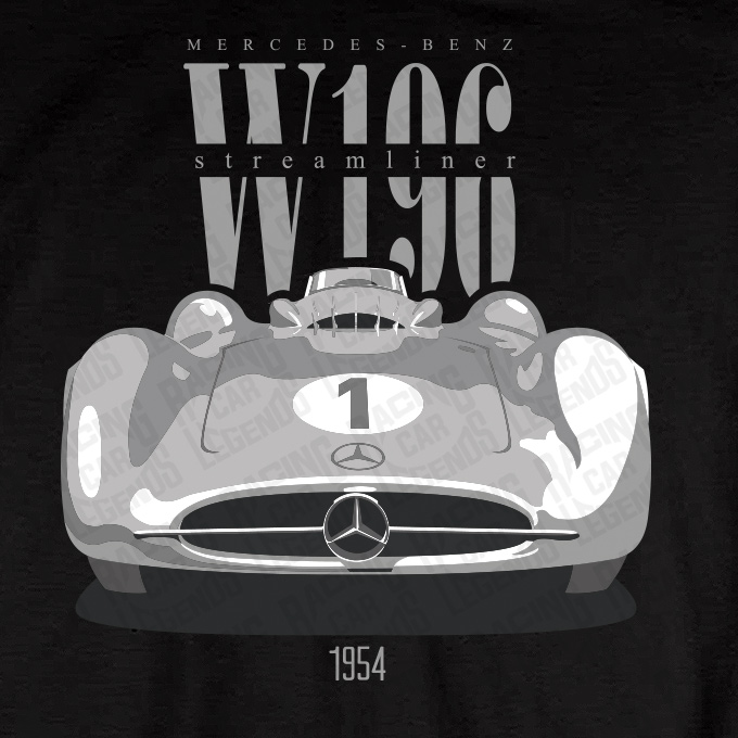 T-shirt Mercedes-Benz W196 de J. M. Fangio Negra detalle