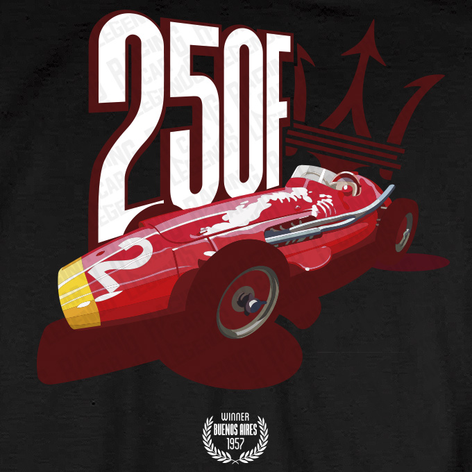 T-shirt Maserati 250F de J.M. Fangio Negra detalle