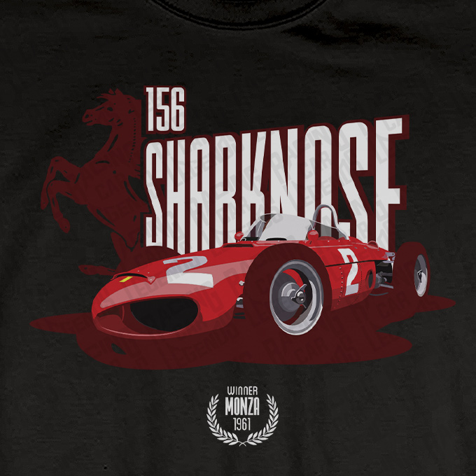 Camiseta Ferrari 156 Sharknose de Phil Hill Negra detalle