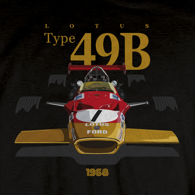 T-shirt Lotus Ford 49B de Graham Hill Black detalle