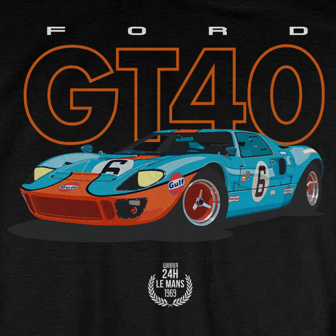 T-shirt Ford GT40 Gulf Black detalle