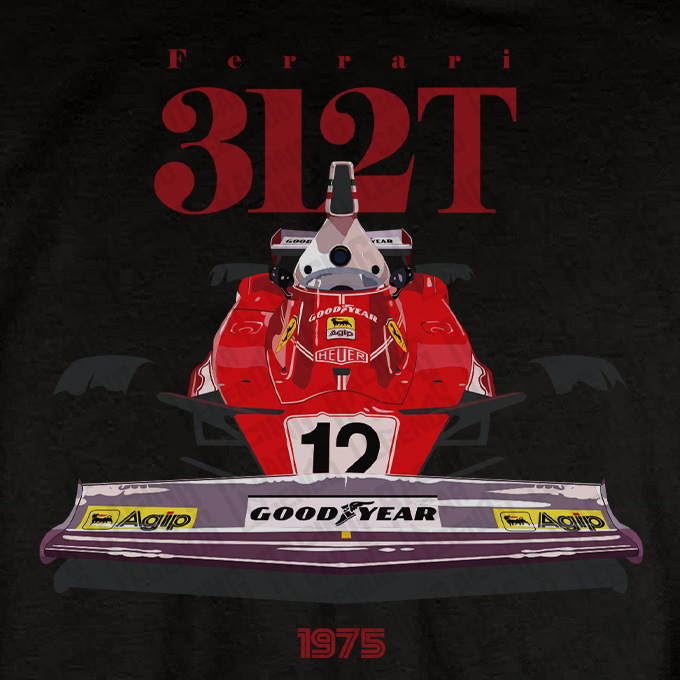 Camiseta Ferrari 312T de Niki Lauda Negra detalle