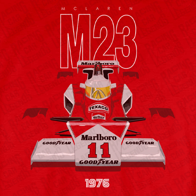T-shirt McLaren M23 James Hunt Red detalle