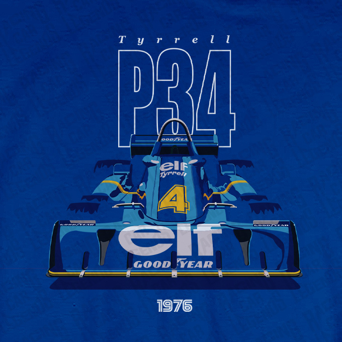 Camiseta Tyrrell P34 de Patrick Depailler Azul detalle