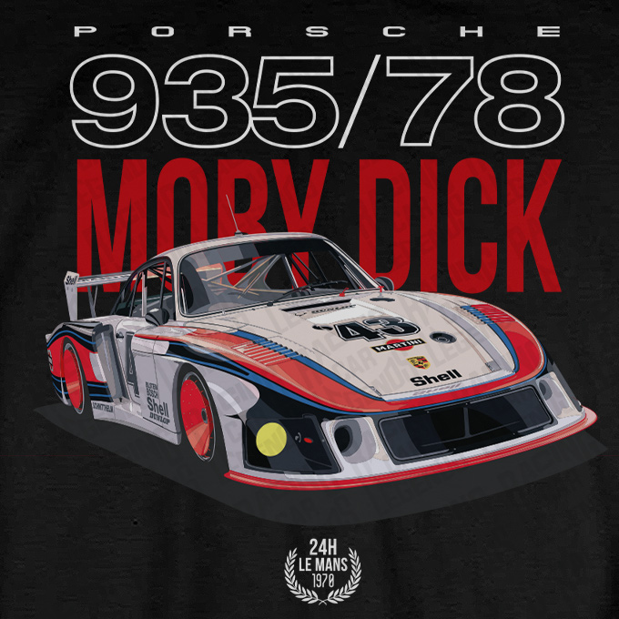 Camiseta Porsche 935/78 Moby Dick Martini Negra detalle
