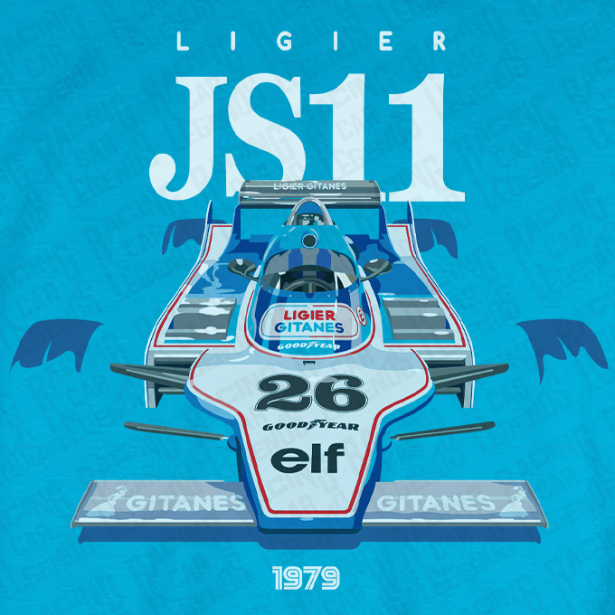 T-shirt Ligier JS11 Jacques Laffite Blue detalle
