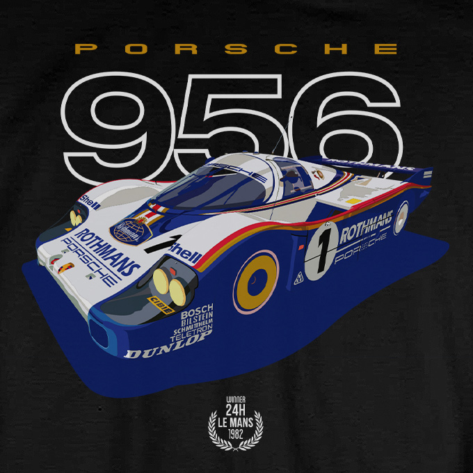T-shirt Porsche 956 Rothmans Black detalle