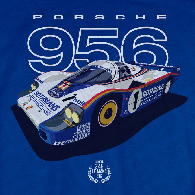 T-shirt Porsche 956 Rothmans Blue detalle