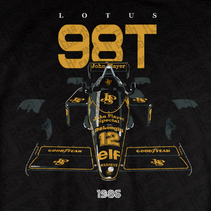 Camiseta Lotus Renault 98T de Ayrton Senna Negra detalle