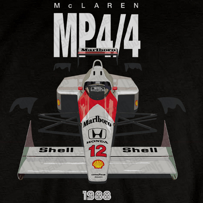 T-shirt Mclaren Honda MP4/4 de Ayrton Senna Negra detalle