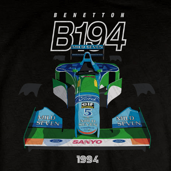 T-shirt Benetton Ford B194 de Michael Schumacher Negra detalle