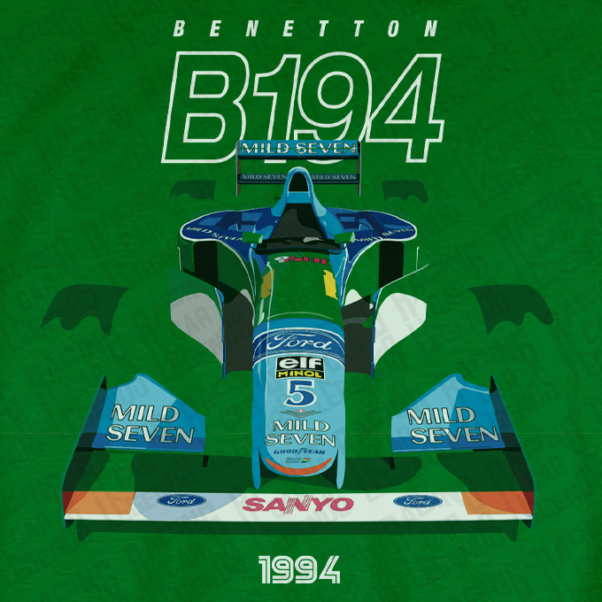 T-shirt Benetton Ford B194 Michael Schumacher Green detalle