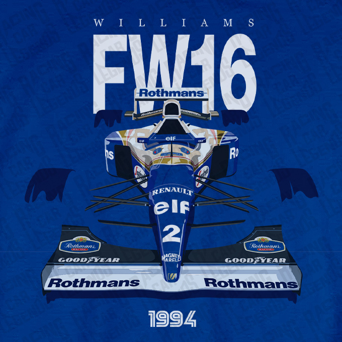 Camiseta Williams Renault FW16 de Ayrton Senna Azul detalle