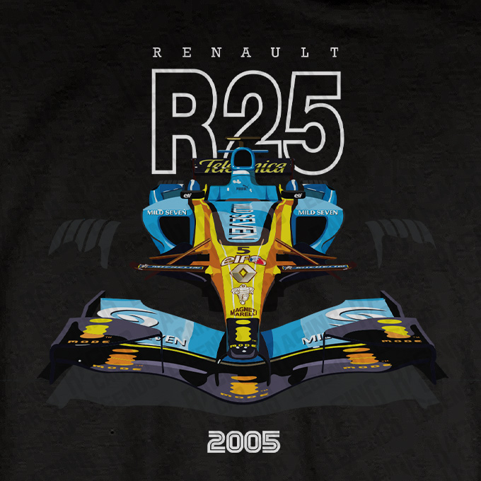 Camiseta Renault R25 de Fernando Alonso Negra detalle
