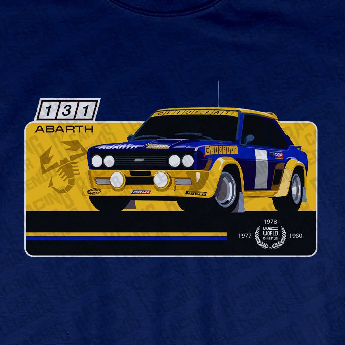 Camiseta Rally Fiat 131 Abarth Rally Azul detalle