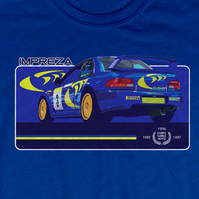 T-shirt Subaru Impreza WRC Colin McRae Blue detalle